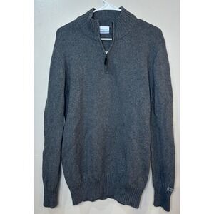 Columbia Mens Quarter Zip Sweater Gray Cotton Wool Blend Size M